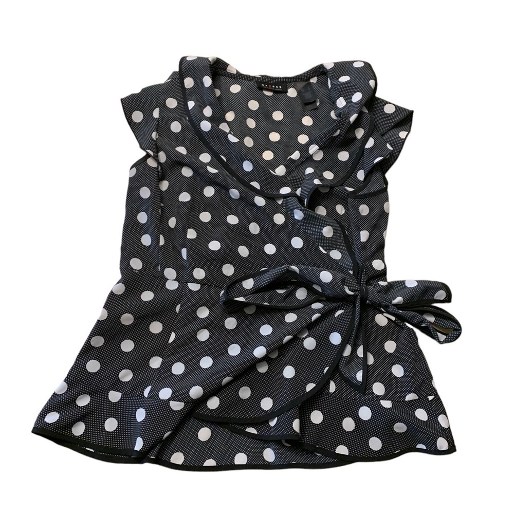 Axcess by Liz Claiborne | Polkadot Black White Ruffle Button Down Shirt